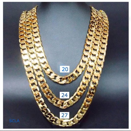 Gold chain necklace 9.1MM 24K Diamond cut Smooth Cuban Link with a. USA made