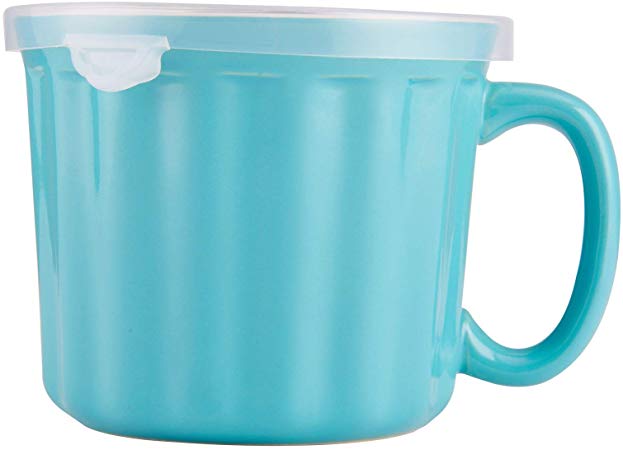 Farberware 5172594 Baker's Advantage Ceramic Soup Mug with Lid, 16-Ounce, Teal