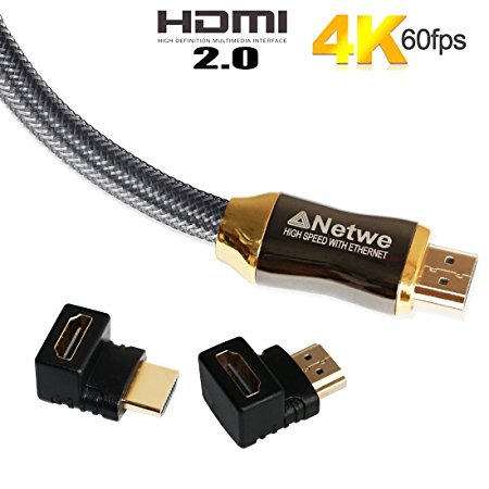 Netwe High-Speed HDMI Cable 15 Feet - Supports Ethernet,3D,4K and Audio Return (Latest Standard)   2 Free HDMI Male to Female Adapters