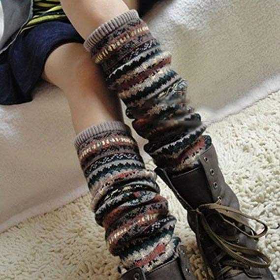 HuaYang New Fashion Women Winter Warm Long Leg Warmers Knit Crochet Socks Legging Stocking(Khaki)