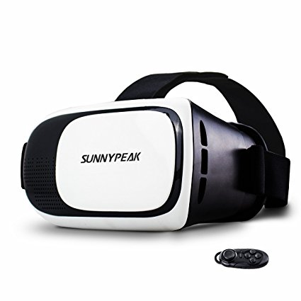 SUNNYPEAK Focal and Pupil Distance Adjustable Google Cardboard VR Virtual Reality Headset Video Movie Game Glasses for iPhone Samsung Moto LG Nexus HTC Smartphone with Remote Control, Black/White