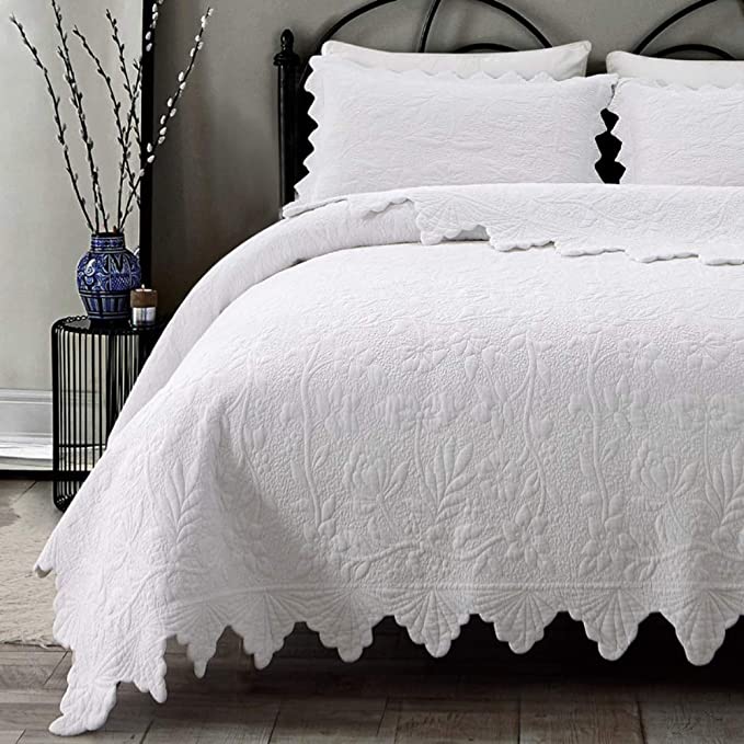 Brandream White Quilts Set King Size Bedspreads Farmhouse Bedding 100% Cotton Quilted Bedspreads