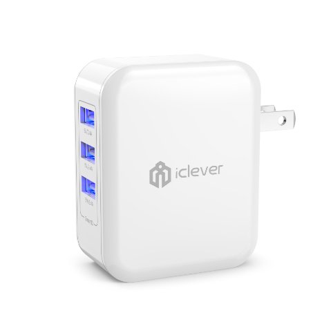 Updated Version iClever BoostCube 3-Port 36W 72A Universal Smart USB Wall Charger with Foldable Plug White