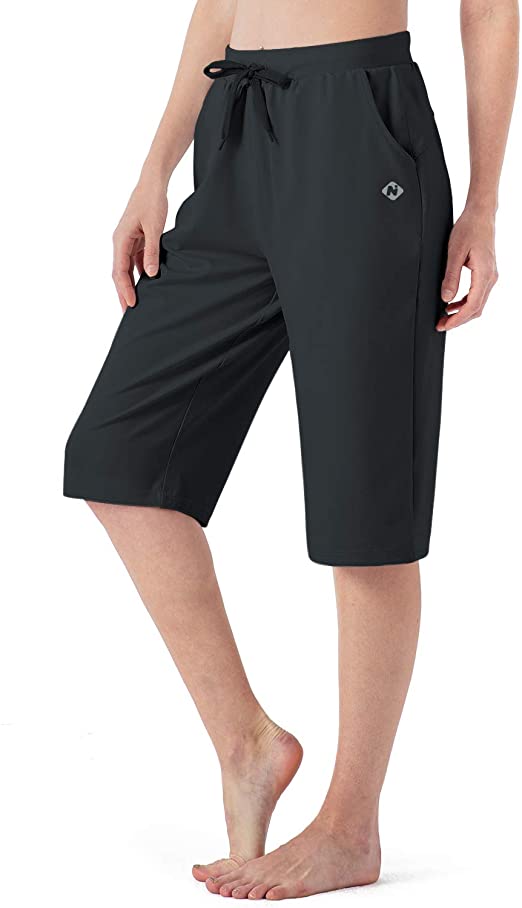 Naviskin Women's Capri Pants Yoga Lounge Crop Pants Open Bottom Pants Side Pockets