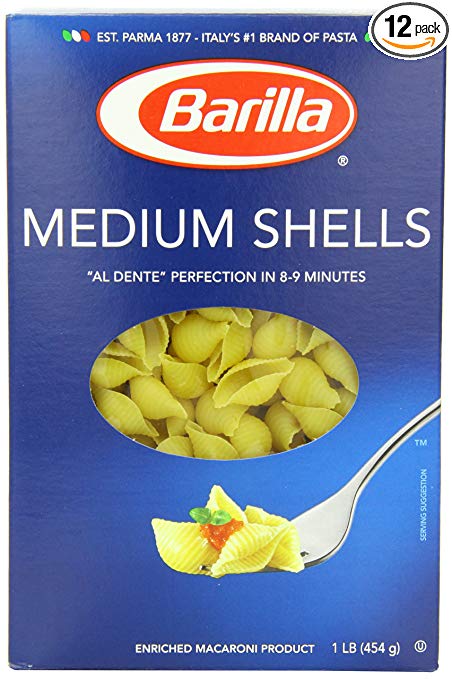 Barilla Pasta, Medium Shells, 16 Ounce (Pack of 12)