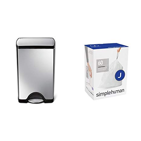 simplehuman 38 litre rectangular step can fingerprint-proof brushed stainless steel   code J 60 pack liners