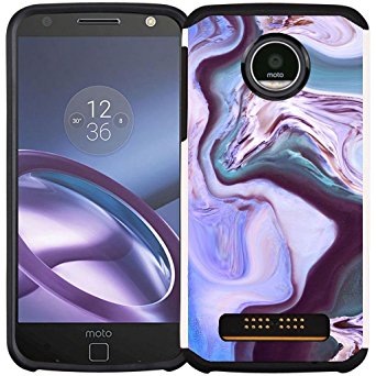 Moto Z Play Droid Case - Armatus Gear (TM) Slim Hybrid Case Dual Layer Protective Phone Cover for Motorola Moto Z Play Droid (XT1635) Verizon Wireless - Purple Marble