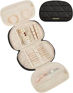 BAGSMART Travel Jewelry Case Jewelry Organizer Storage Roll Rings Necklaces Earrings Bracelets Brooches Watch Large Portable Travel Essentials Black