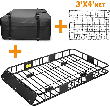XCAR Roof Rack Basket Rooftop Cargo Carrier   3' x 4' Cargo Net   Cargo Carrier Bag 15 Cubic ft