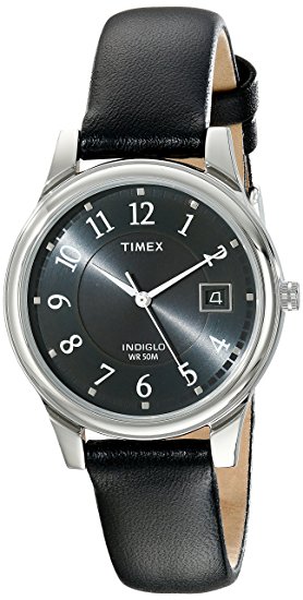 Timex Men's T29321 Elevated Classics Dress Black Leather Strap Watch