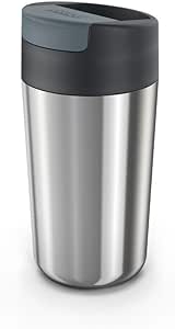 Joseph Joseph Sipp Reisebecher, Hygienischer, auslaufsicherer wiederverwendbarer Becher, Kaffee & Tee Isolierter Becher mit Deckel - 454 ml (16 fl. oz) - Stahl