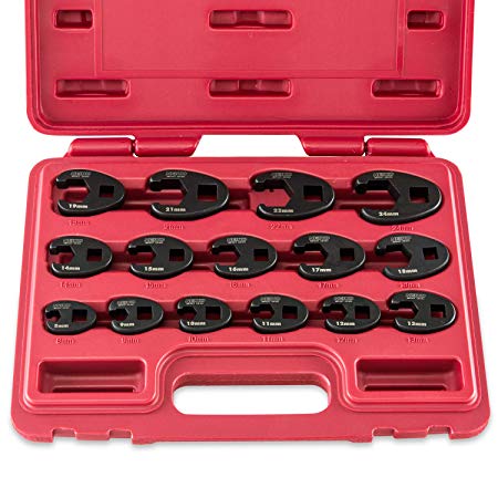 Neiko 03324A Metric Crowfoot Wrench Set for 3/8-Inch and 1/2-Inch Drive Ratchet, Jumbo Size, Cr-Mo