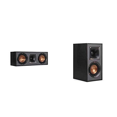 Klipsch R-52C Powerful detailed Center Channel Home Speaker - Black & R-41M Powerful Detailed Bookshelf Home Speaker Set of 2 Black