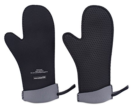 Internet’s Best Extra Long Neoprene Oven Mitt | Heat Resistant | Insulated for Cooking Baking Grilling Barbecue Pot Holder | Grey