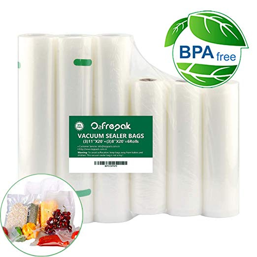 6 Pack 8"x20'(3Rolls) and 11"x20' (3Rolls) Vacuum Sealer Rolls Commercial Grade Bag Rolls for Food Saver and Sous Vide, BPA Free and FDA Approval (Total 120 feet)