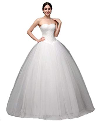 VICKYBEN White Wedding Dress Strapless Ball Gown