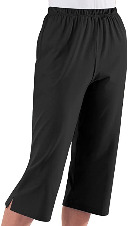 AmeriMark Capris Elastic Waist 100% Cotton Knit Pull On Comfort Fit Side Pockets