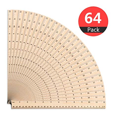 Wooden Rulers, ASIBT Student Rulers Wood School Rulers Measuring Ruler Office Rulers,2 Scale,30 cm and 12 Inch (64 PCS)