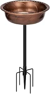 VIVOHOME Polyresin Bird Bath Bowl with Metal Stake, 29 Inch Height Outdoor Freestanding Birdfeeder, Capacity 1.4 Gallons, 5-Pronged Base, Bronze