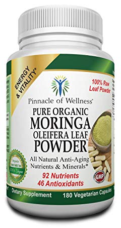 Pinnacle of Wellness Pure Organic Moringa Oleifera Leaf Powder – 180 Capsules – 90 Servings