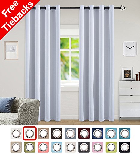 Modern Fashion Soild Blackout Curtains Thermal Insulated Grommet Noise Blocking Triple Weave Drapes With 2 Ties for Bedroom/Living Room，84 inches Long，Greyish White
