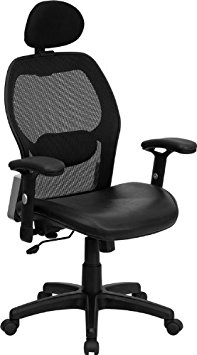 High Back Super Mesh Office Chair with Black Italian Leather Seat [LF-W42B-L-HR-GG]