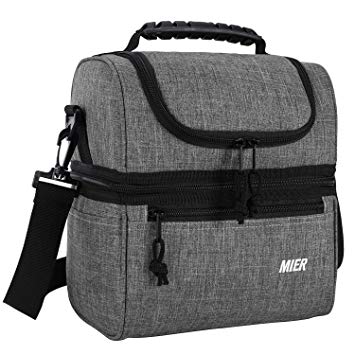 MIER Adult Lunch Box Insulated Lunch Bag Large Cooler Tote Bag for Men, Women, Double Deck Cooler (Grey, Medium)