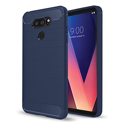 LG V30 Case,LG V30 Plus CaseSuensan Flexible Durability, Durable Anti-Slip TPU Shock Absorption Technology Raised Bezels Protective Case Cover for LG V30  (TPU Blue)