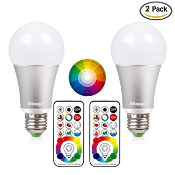 LED Light Bulb, Blinngo 10W E26 RGB Color Changing LED Lamp with DIY Remote Control, Dimmable,Timing Function, Smart LED Bulbs for Party,Bar (2 Pcs)