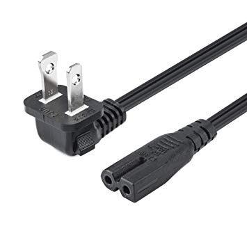 CableCreation 6 Feet 90 Degree 2-Slot Polarized Power Cord, 18 AWG Angled IEC320 C7 to NEMA 1-15P Power Cable, 1.8M/Black