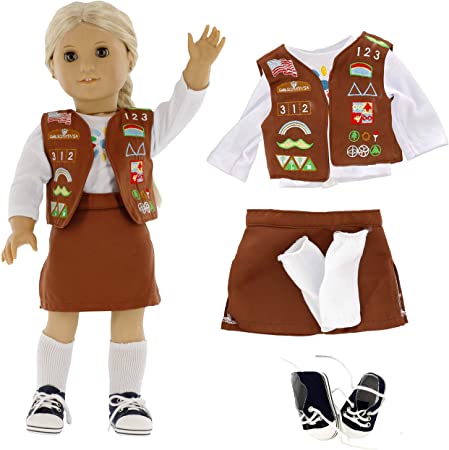 Brownie Girl Scout Doll Outfit (5 Piece Set) - Clothes Fit American Girl & All 18" Dolls - Premium Uniform Apparel