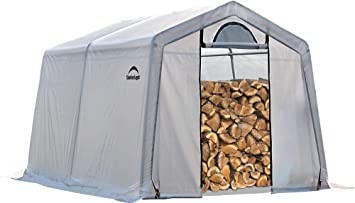 ShelterLogic 90396 Outdoor Covered Seasoning Firewood Storage Shed, 10 Feet X 10 Feet X 8 Feet