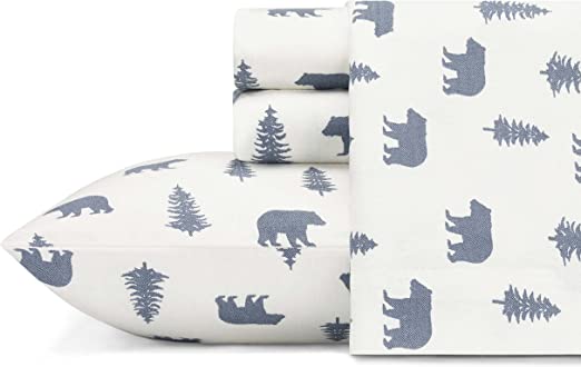 Eddie Bauer - King Sheets, Cotton Flannel Bedding Set, Brushed For Extra Softness, Cozy Home Decor (Bears & Trees, King)