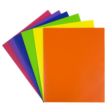 JAM Paper® Plastic 2-Pocket Folders - Eco Friendly Folder - Assorted Colors - Pack of 6 Folders
