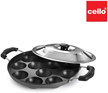 Cello Non-Stick 12 Cavity Appam Patra with Stainless Steel Lid
