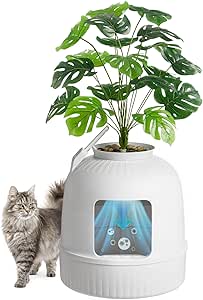 Lifewit Bac à Litière pour Chat avec Fausse Plante et Pelle, Bac à Litière Camouflé avec Contrôle des Odeurs et Filtre à Carbone pour Salon, Chambre à Coucher, Coins, Blanc