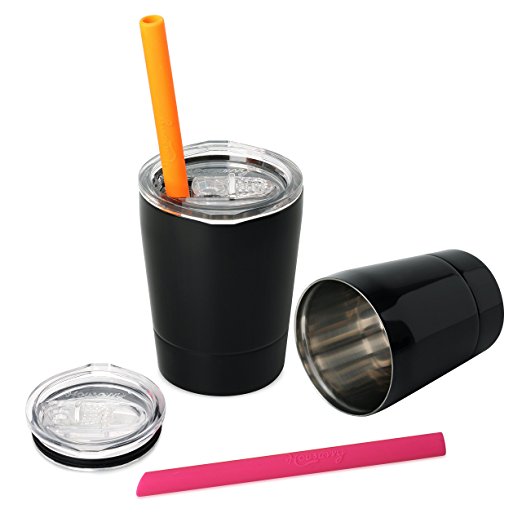 Housavvy Kids Tumbler Double-walled Stainless Steel, Set of 2 -Black