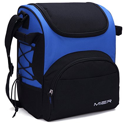 MIER Large Insulated Lunch Bag Picnic Cool Bag for Men and Women, with Bottle Holder, Adjustable Shoulder Strap, Blue