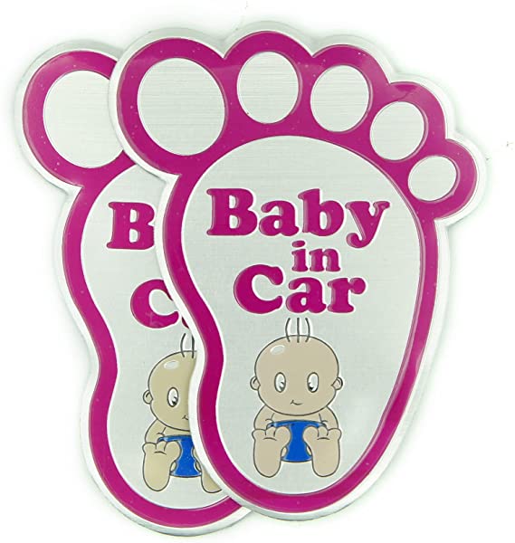 Baby in Car Stickers Sign and Decal, Baby Car Sticker, Removable Safety Sticker Notice Board, Cute Baby Window Car Sticker, On Board Stickers,Baby's Footprints,2 pcs (Pink)