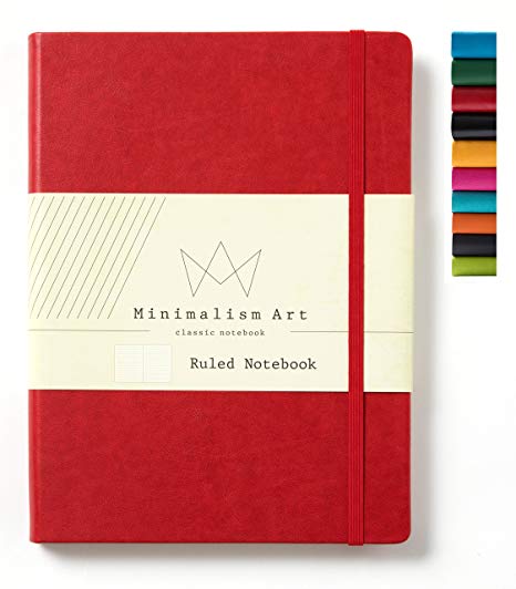 Minimalism Art | Classic Notebook Journal, Size: 8.3" X 11.4", A4, Red, Ruled/Lined Page, 192 Pages, Hard Cover/Fine PU Leather, Inner Pocket, Premium Thick Paper-100gsm | Designed in San Francisco