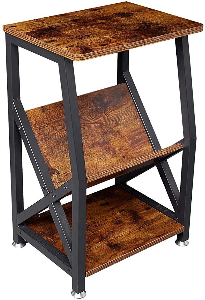 NXN-HOME Industrial Side Table, Nightstand End Table with Storage Shelf for Coffee Books Magazines, Wood Look Accent Furniture with Metal Frame