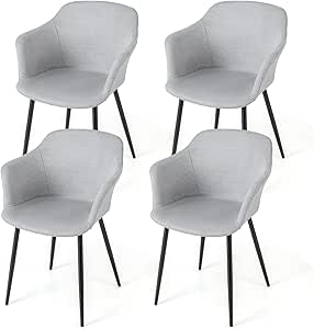 Giantex Dining Chairs Set of 4, Upholstered Kitchen Chairs with Arms, Dining Room Chairs with Metal Frame, 17"(D)x18"(W) Wide Seat, Max Load 330 Lbs, Accent Living Room Chair, Modern Dining Side Chair