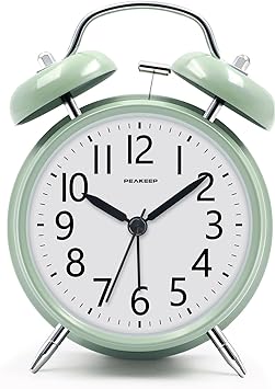 Peakeep Loud Analog Alarm Clock for Heavy Sleepers, Vintage 4-Inch Twin Bell Old School Fashioned Wind Up Alarm Clock with Battery Operated for Bedrooms (Avocado Green)
