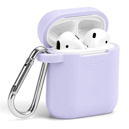 AirPods Case, GMYLE Cute Silicone Protective Shockproof Wireless Charging Airpods Case Cover Skin with Keychain Set Compatible for AirPod 1 & 2 - (Lavender Purple)