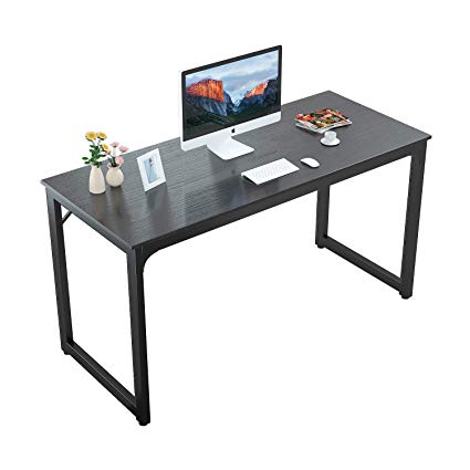 Foxemart Computer Desk 55” Modern Sturdy Office Desk PC Laptop Notebook Study Writing Table for Home Office Workstation, Black
