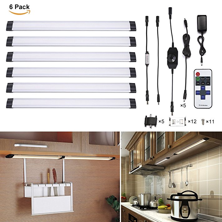 TryLight Dimmable Under Cabinet LED, 24W Total, 1800lm, 4000K Nature White, 48W Fluorescent Tube Equivalent, All Accessories Included, 12in Under the Counter Lights, Closet Light-6 Panel Kit