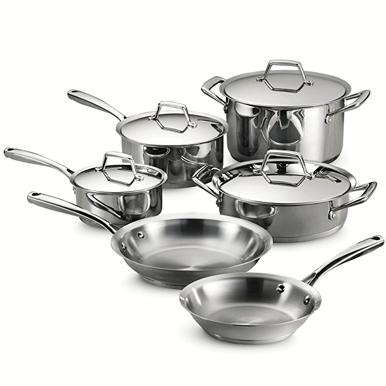 Tramontina 80101/202DS Gourmet Prima Stainless Steel Tri-Ply Base Cookware Set, 10 Piece, Made in Brazil