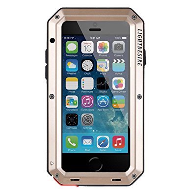 LIGHTDESIRE Water Resistant Shockproof Aluminum Military Bumper Shell Case for iPhone 6 Plus/6S Plus - Gold