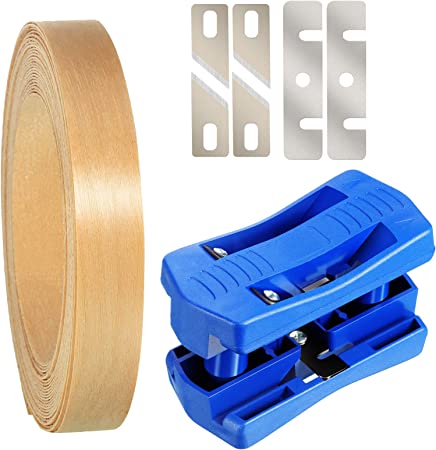 Wood Veneer Edge 3/4 Inch Preglued Wood Veneer Edging Banding Hot Melt Adhesive Flexible Wood Tape with Edge Banding Trimmer Veneer Edge Trimmer for Furniture Restoration