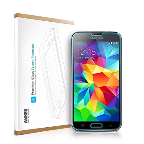 [Scratch Terminator] Anker Tempered-Glass Screen Protector for Samsung Galaxy S5 [2014] Galaxy SV Premium Crystal Clear - Industry-High 9H Hardness